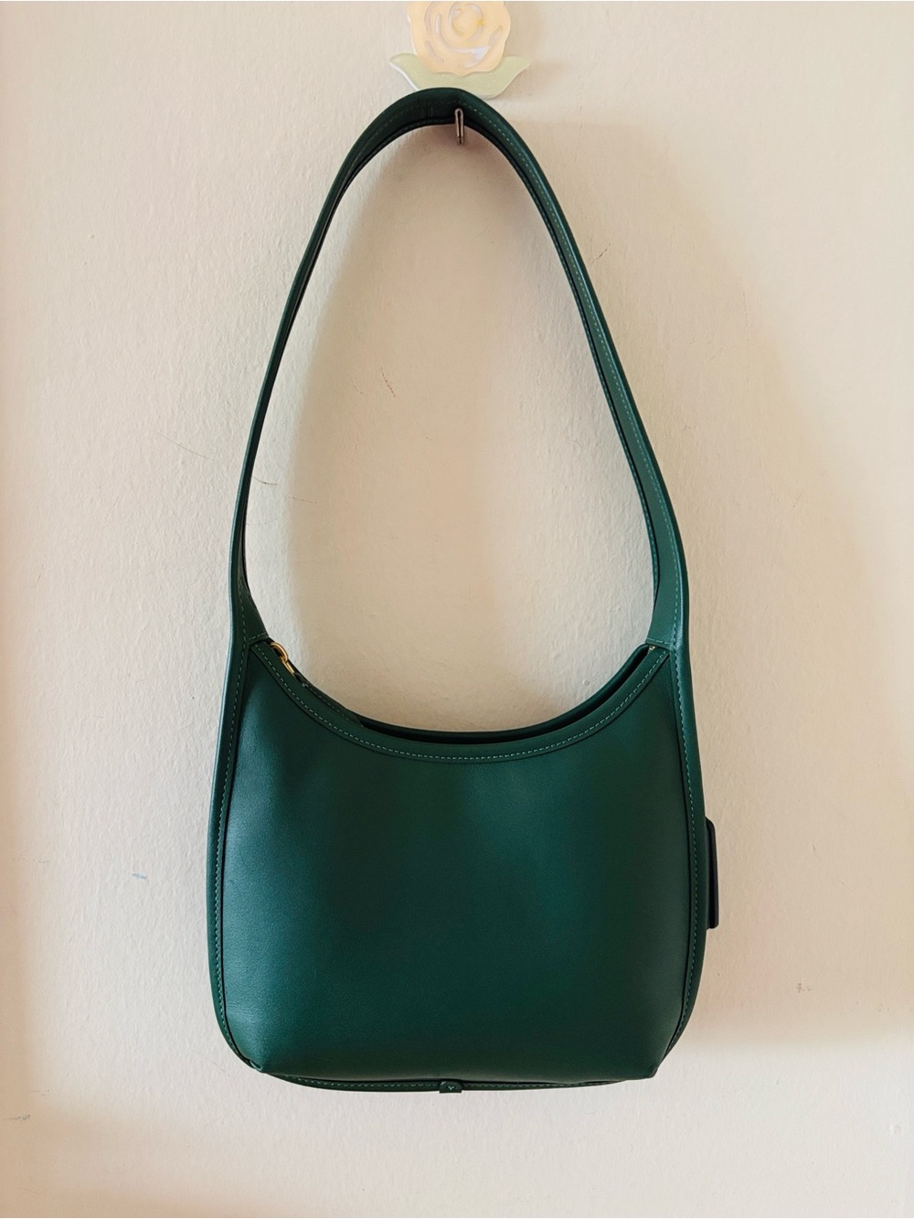Coach Dark Green Curve Zip Small Leather Shoulder Bag